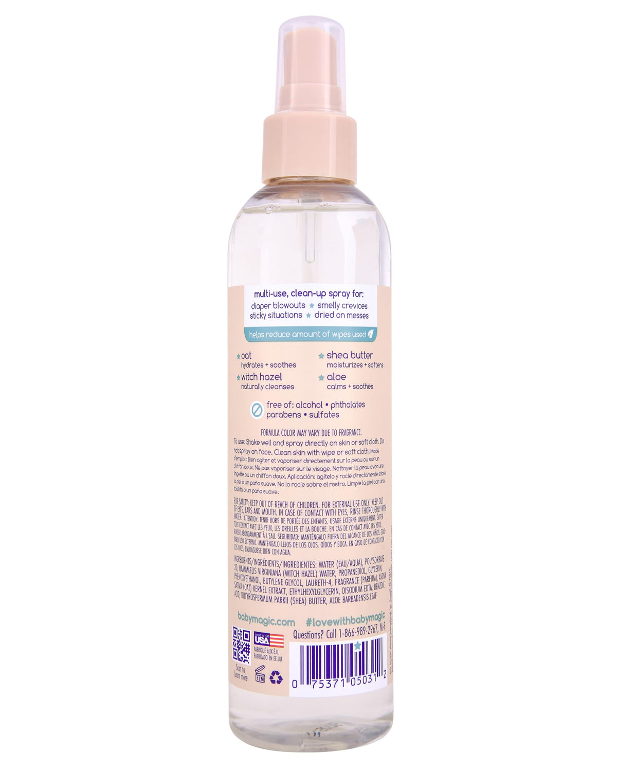 Baby Magic Vanilla and Oat no rinse baby cleanser bottle close up details