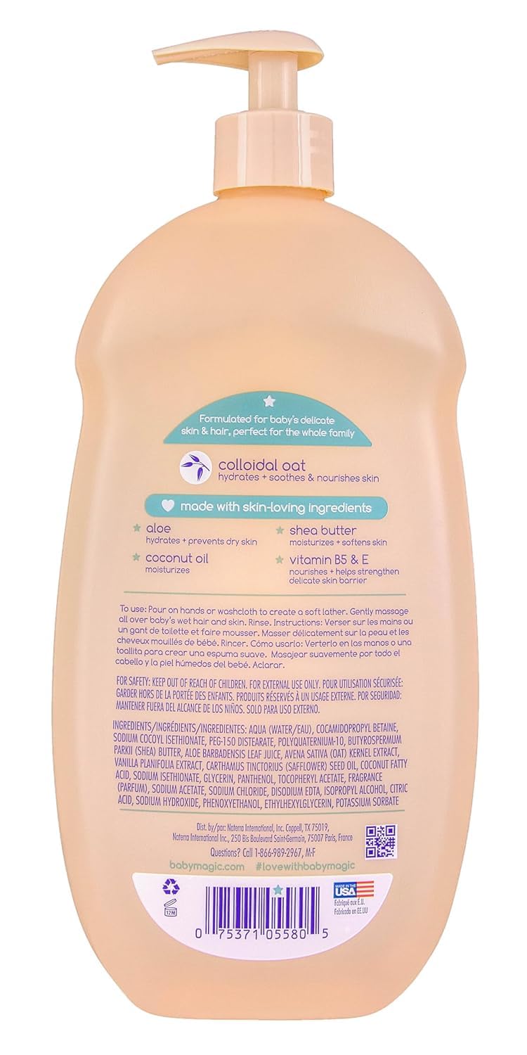 Baby Magic hypoallergenic dermatologist tested hair and body wash label view