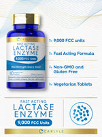 Carlyle lactase enzyme 180 capsules container showing directions for use instructions