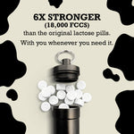 Back of packaging showing single active lactase enzyme ingredient and high potency dosage
