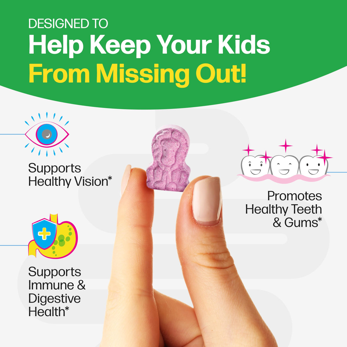 Culturelle Kids sugar free allergen friendly daily multivitamin close up shot