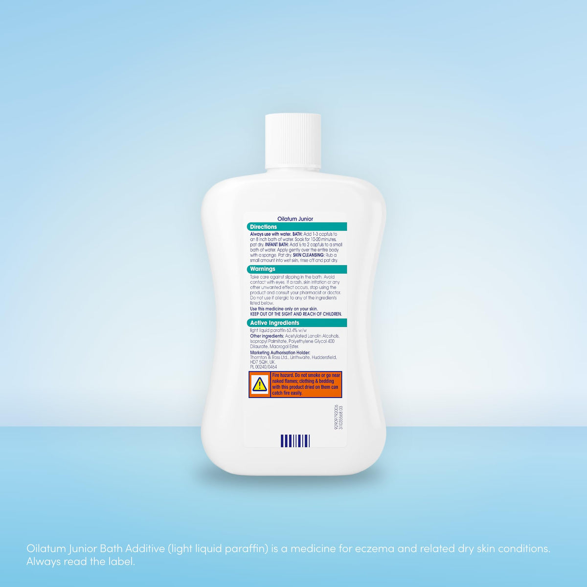 Close up of Oilatum Junior 300ml bottle label details