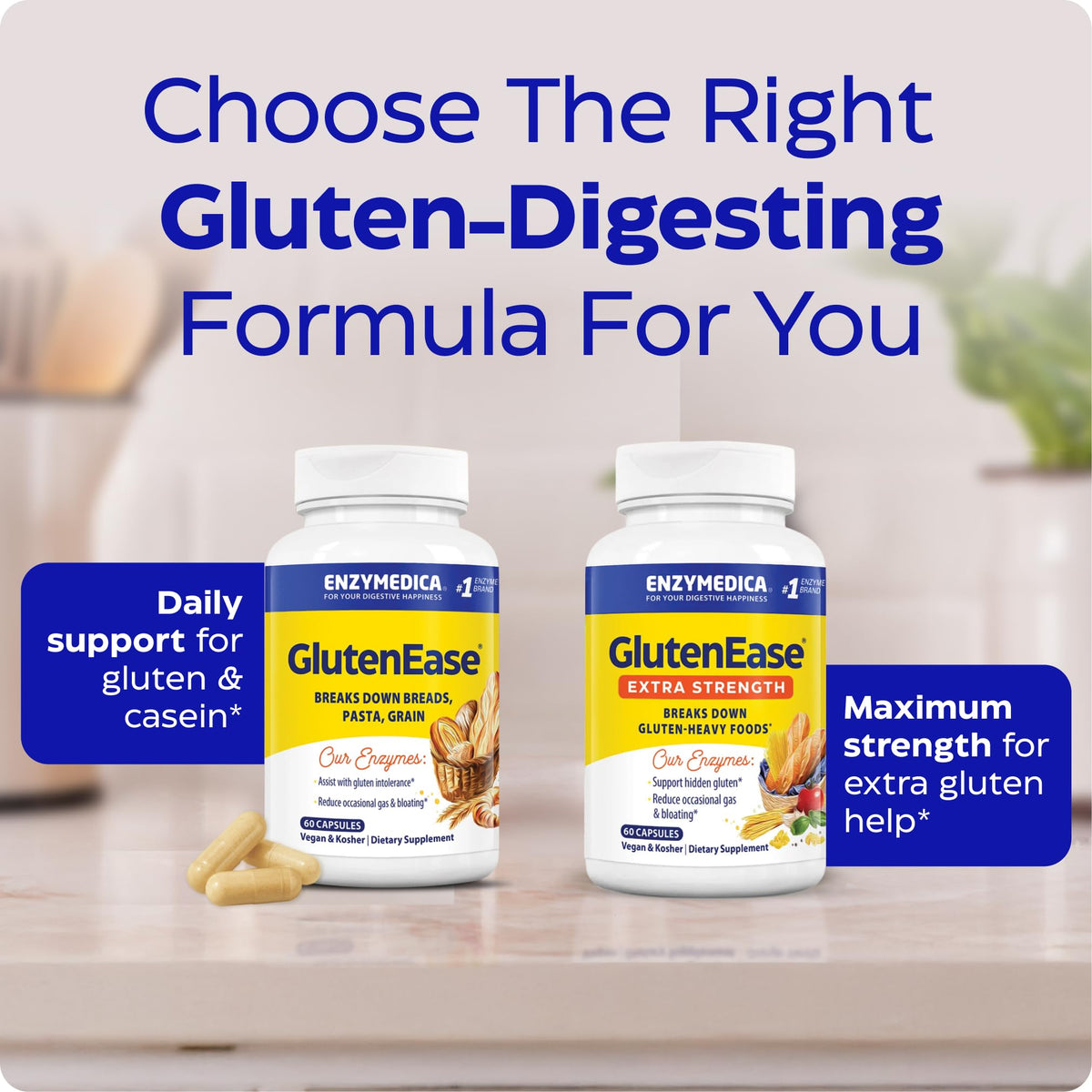 Enzymedica GlutenEase Extra Strength premium bloating and gas defense supplement bottle overview