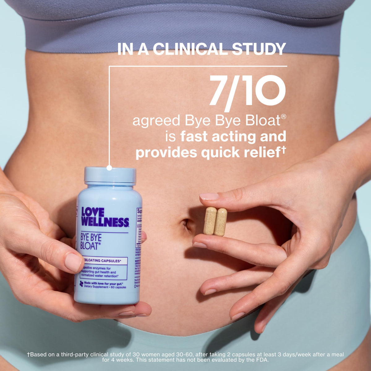 Love Wellness Bye Bye Bloat nutritional facts panel showing organic ginger and fenugreek details