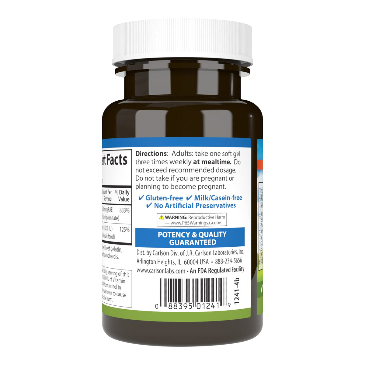 High potency Carlson Vitamin A and D3 softgels container