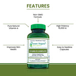 Green Organic Supplements Vitamin A bottle side view showing ingredients