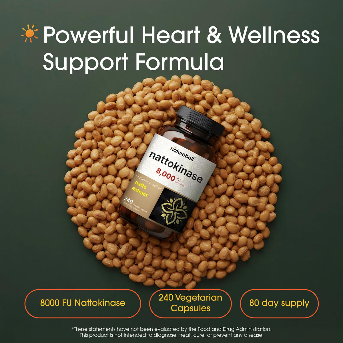 NatureBell Nattokinase supplement bottle displaying supplement facts panel and ingredients