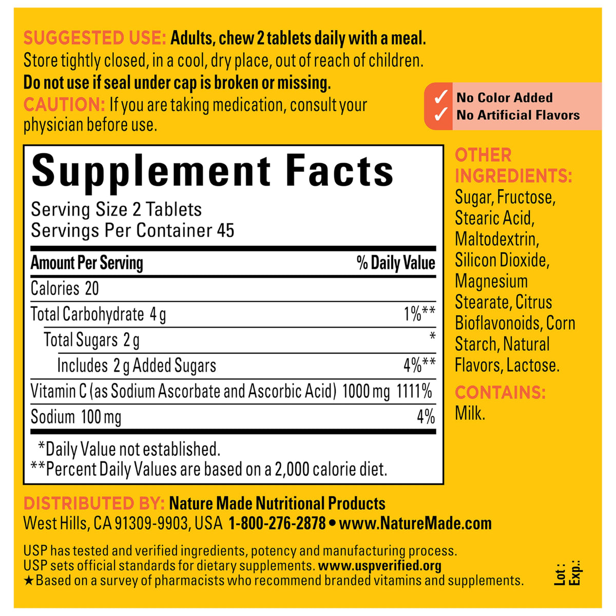 Nature Made ninety count Vitamin C one thousand milligrams dietary supplement bottle base