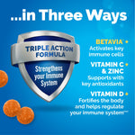 Haleon dietary supplement gummies bottle showing triple action formula details