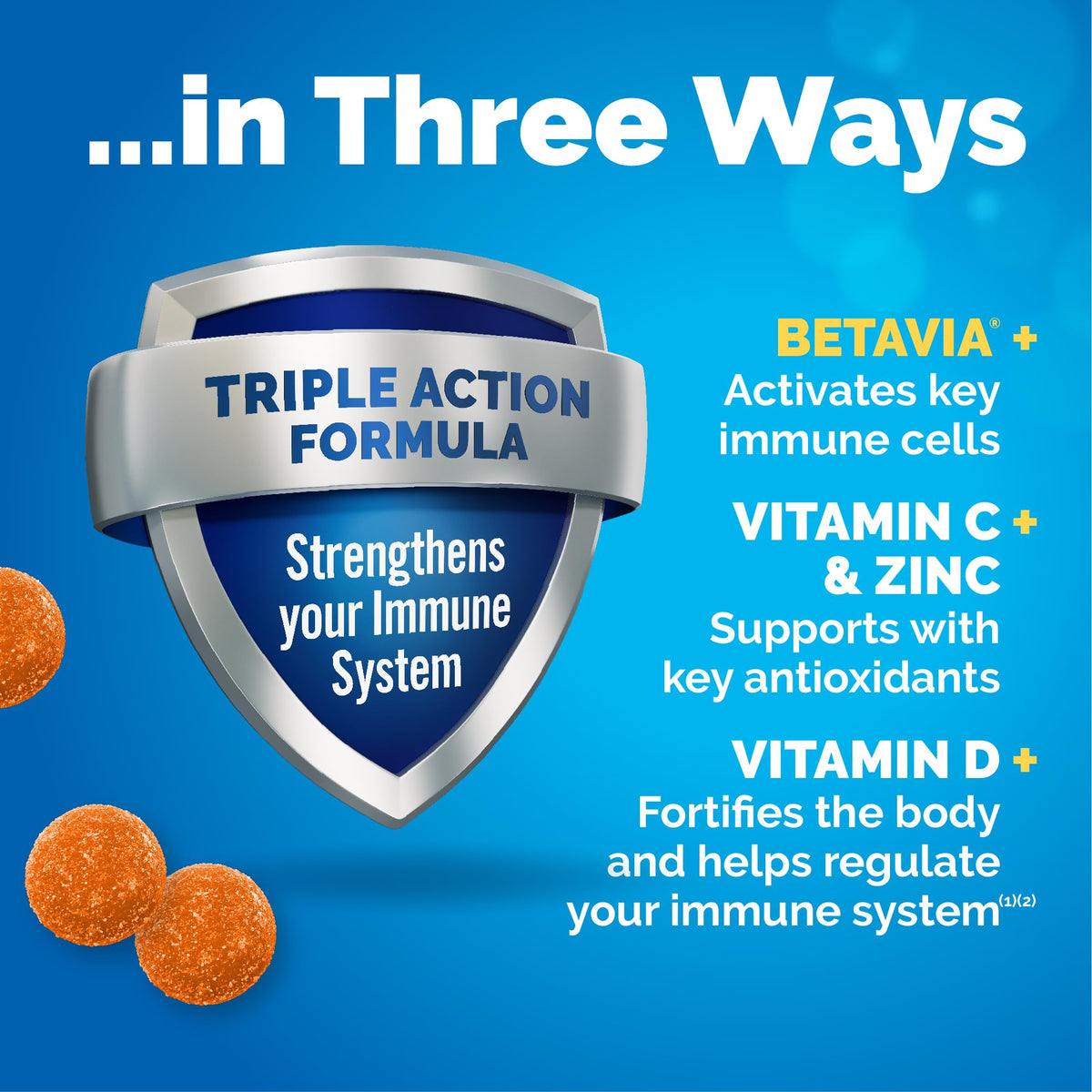 Haleon dietary supplement gummies bottle showing triple action formula details
