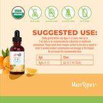 Ingredients list on the back label of MaryRuth's vegan liquid vitamin C for children.