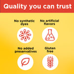 Authentic gluten free immunity booster supplement showcasing zero artificial flavors logo