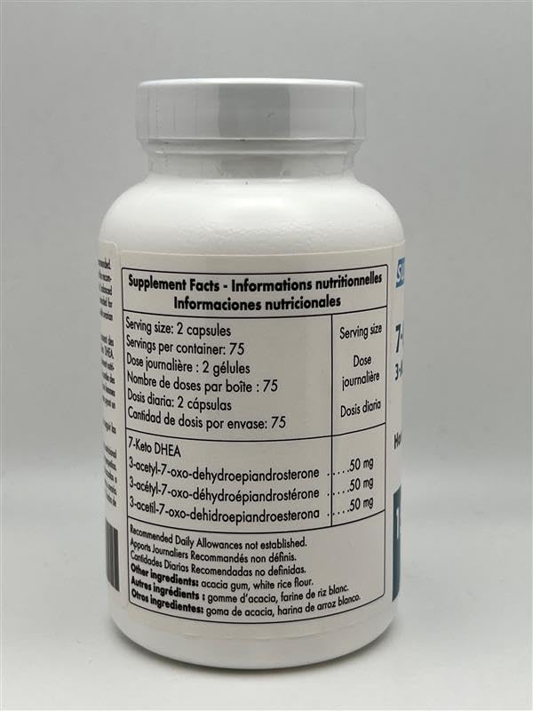 Supersmart 7-Keto DHEA capsules layout with bottle on clean backdrop.