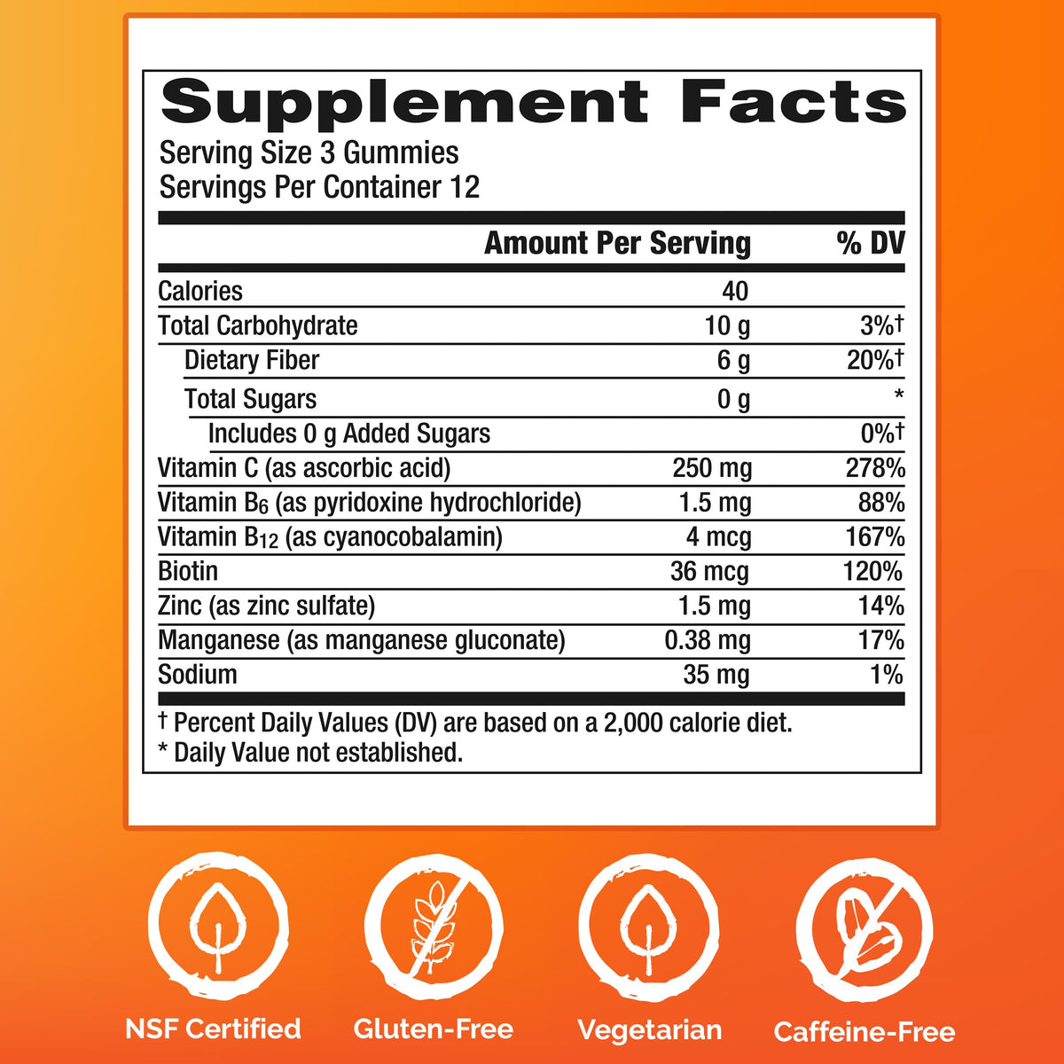 Emergen-C zinc and manganese infused wellness gummies for adult dietary support nutritional label