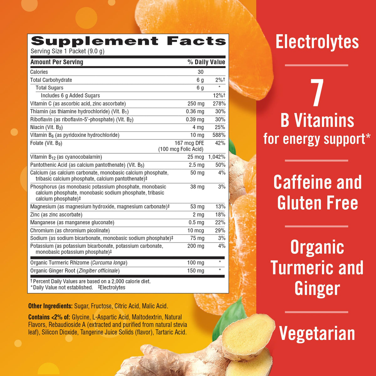 Fizzy immune support drink mix lifestyle shot with real ginger root