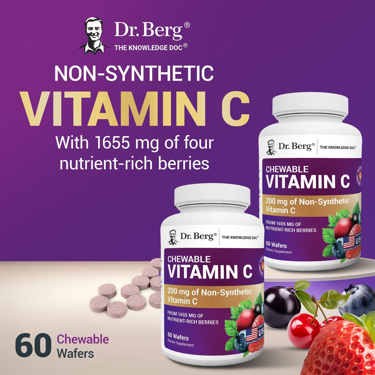 Dr. Berg natural berry flavor vitamin C 60 wafers bottle.