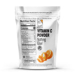 Pure L Ascorbic Acid fine crystalline powder being scooped out from its authentic resealable pouch.