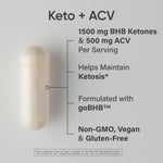 Sports Research Keto Plus ACV supplement bottle detailing exogenous ketones and apple cider vinegar ingredients.