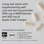 Close up of the non GMO and gluten free certifications on the Sports Research Keto Plus bottle.