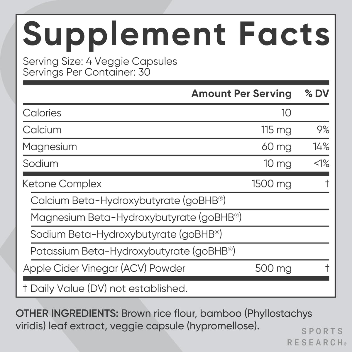 Sports Research Keto Plus capsules displaying the 120 count veggie capsules premium container design.
