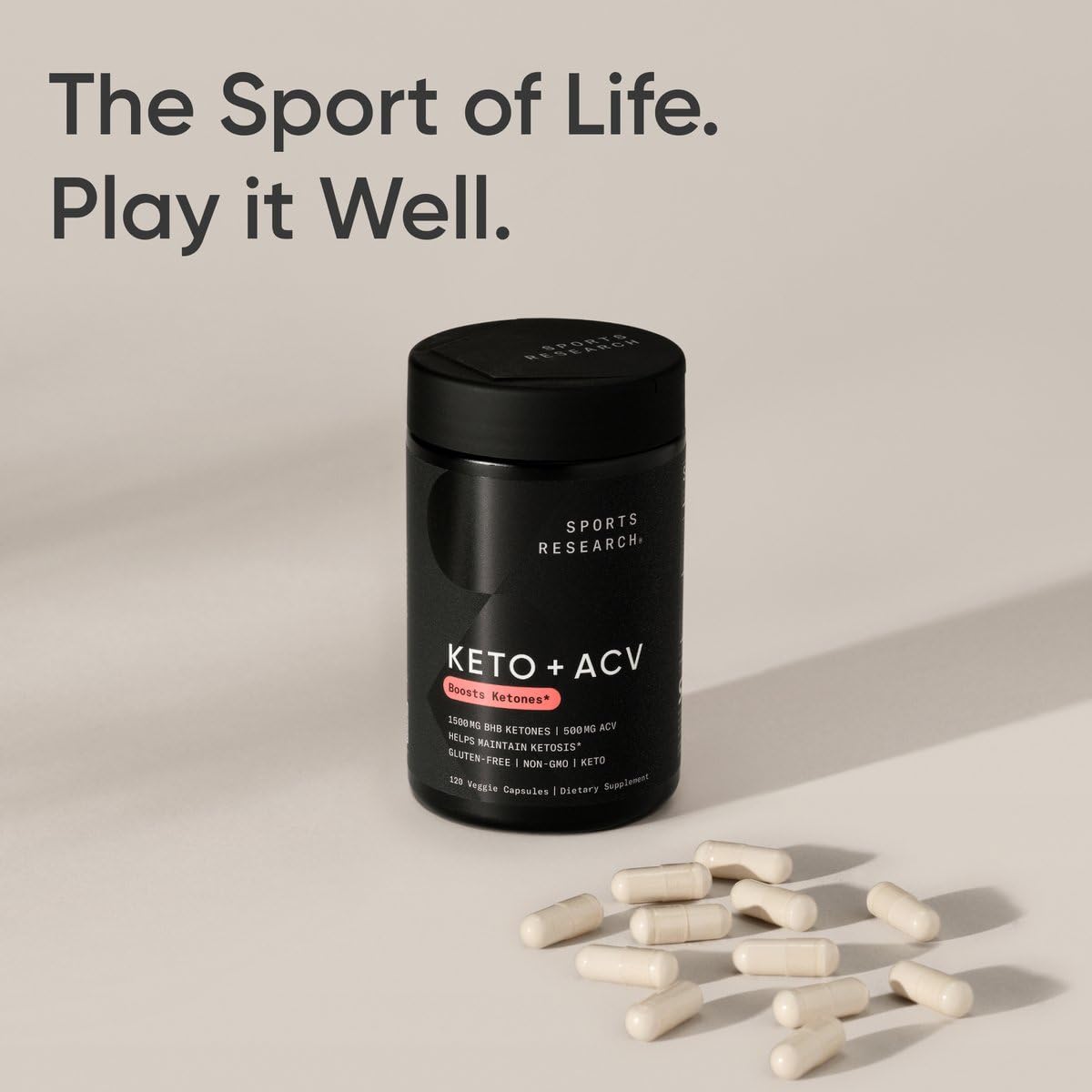 Back label of Sports Research Keto Plus capsules with directions for use and suggested daily adult dosage.