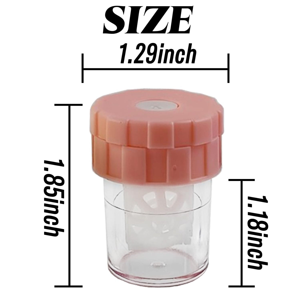 Assorted color contact lens cleaning containers with internal baskets marked left and right