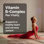 NatureWise B complex dietary supplement bottle sitting on a clean wellness background.