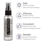 Streak free optical spray by Rons Optical demonstrating screen and eyewear safety features