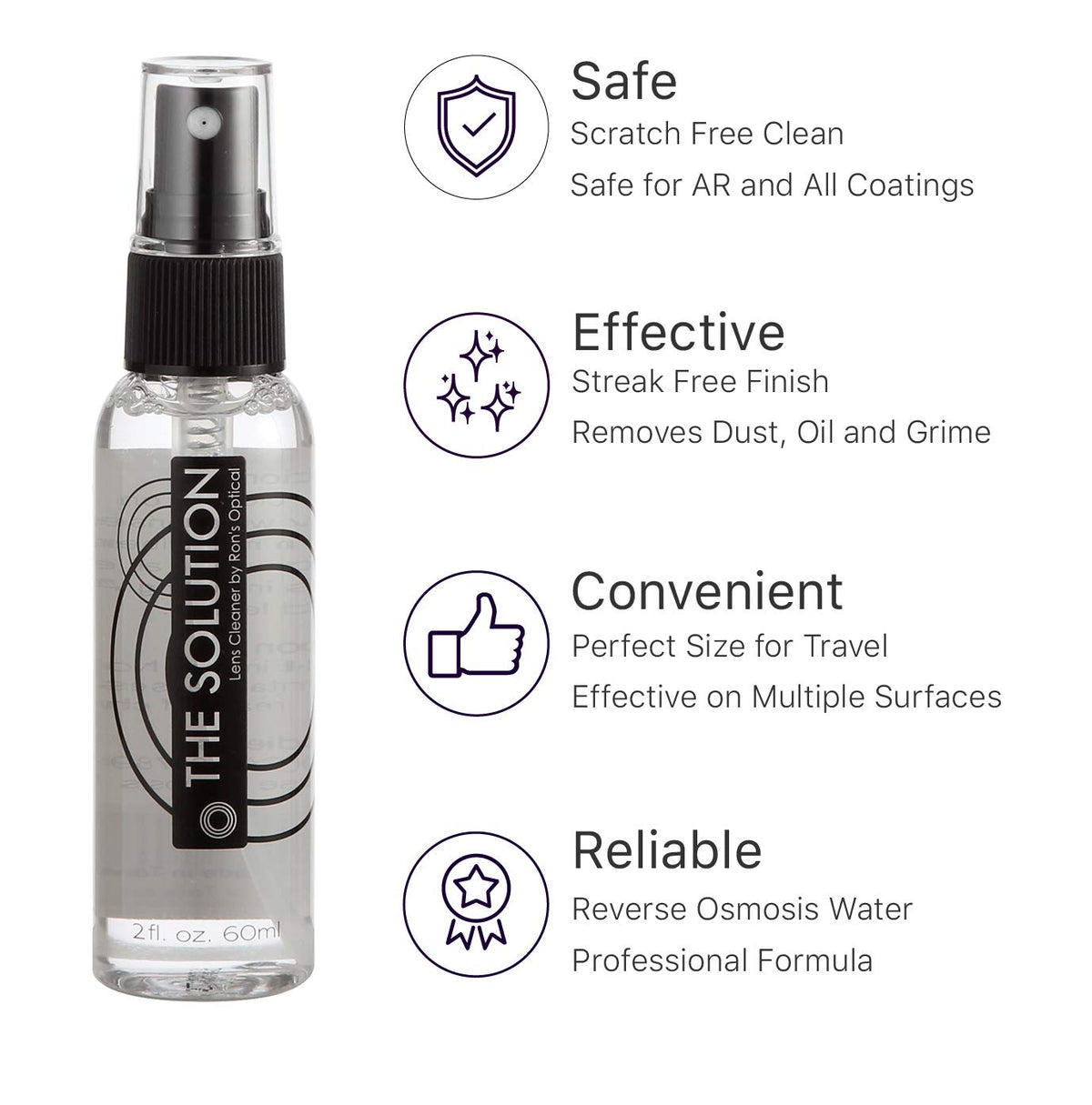 Streak free optical spray by Rons Optical demonstrating screen and eyewear safety features