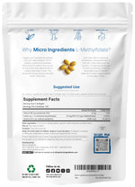 Micro Ingredients methylated B-complex supplement bottle showing 5-MTHF folate and coconut oil infusion