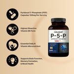 Side view of NatureBell Pyridoxal 5 Phosphate 240 capsules showing non GMO dietary features
