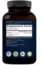 Close up of NatureBell Pyridoxal 5 Phosphate text demonstrating bioavailable coenzyme ingredients