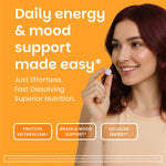 Close up of EZ Melts Vitamin B6 Orange Blast supplement label
