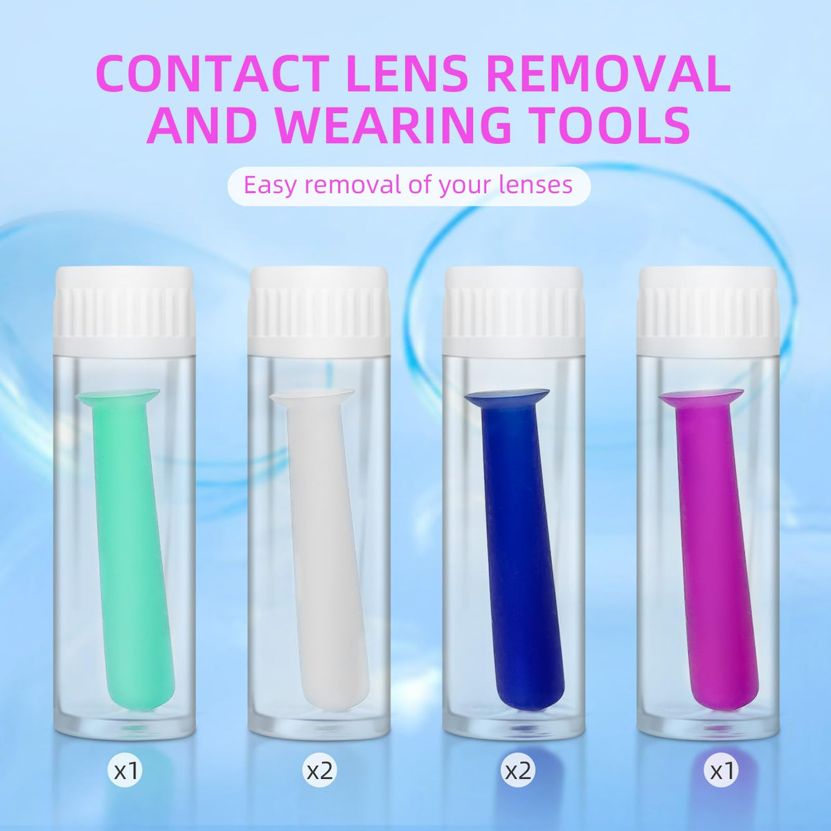 Silicone RGP lens remover applicator in clear travel storage case