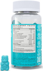 SugarBearPro blue bear shaped vegan hair gummies placed outside the bottle