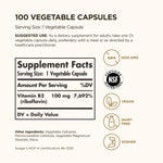 Solgar Vitamin B2 100 vegetable capsules supplement facts and clean ingredient label