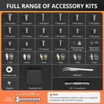 Close up view of the organized compartments holding sixteen sizes of micro eyeglass screws