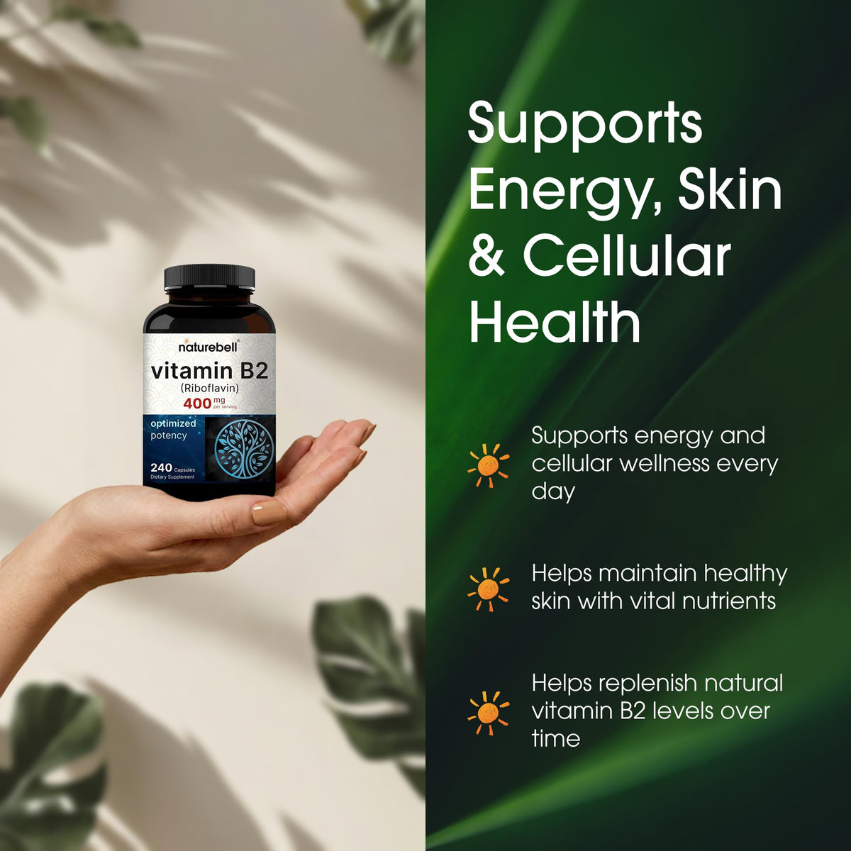 Authentic imported NatureBell energy support supplement packaging side view
