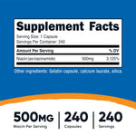 Nutricost Niacinamide 500mg flush free dietary supplement supplement facts label view