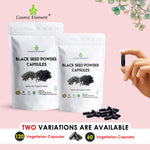 Cosmic Element authentic vegan black cumin seed powder capsules container side view