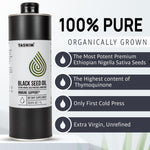 Tasnim unrefined black cumin seed oil supplement label details showing Thymoquinone content