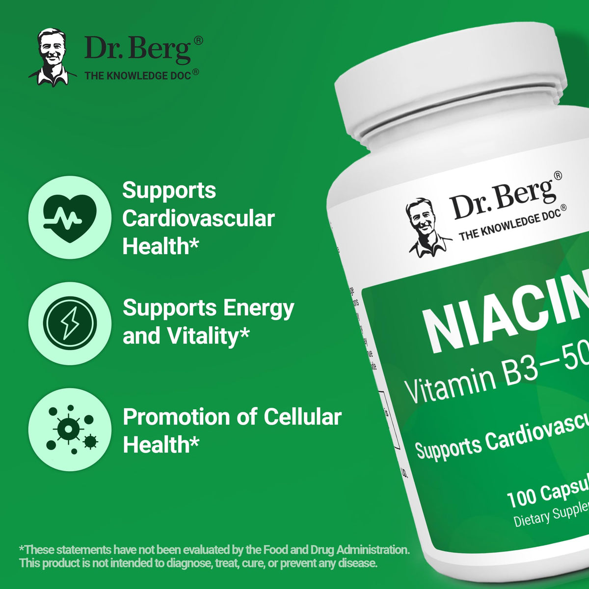 Close up of Dr. Berg Vitamin B3 capsule packaging