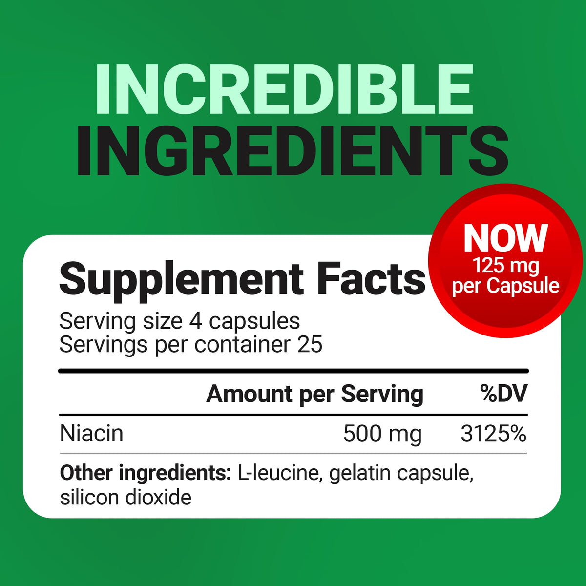 Dr. Berg Niacin 125mg per capsule dietary supplement bottle