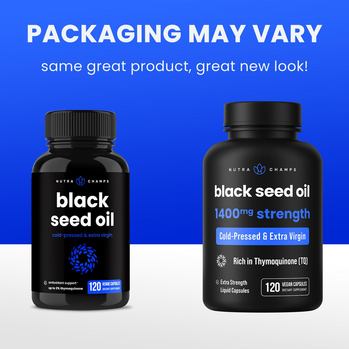 NutraChamps organic non GMO gluten free black seed oil supplement certifications and icons view