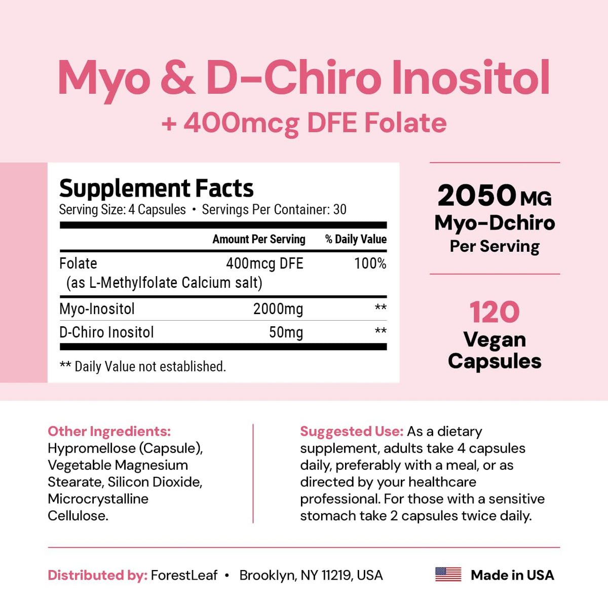 ForestLeaf Myo-Inositol 40 to 1 ratio supplement facts label