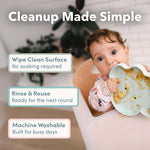 Loulou Lollipop mess free long sleeve toddler bib being machine washed for easy cleanup