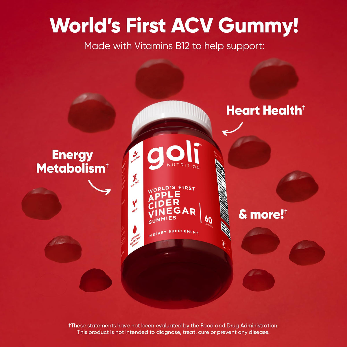 Authentic USA imported Goli ACV gummies red bottle