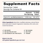 EZ Melts dissolvable b12 supplement label detailing two thousand five hundred micrograms dosage