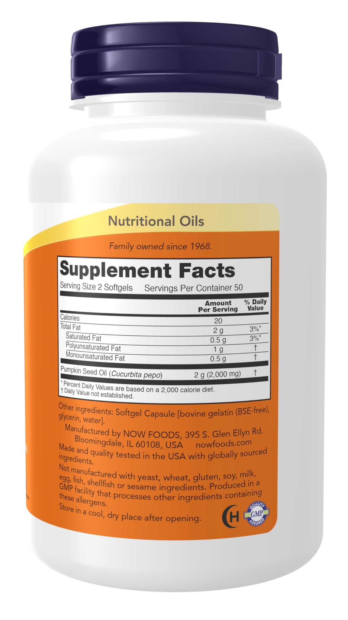 Now Foods Pumpkin Seed Oil dietary supplement label details