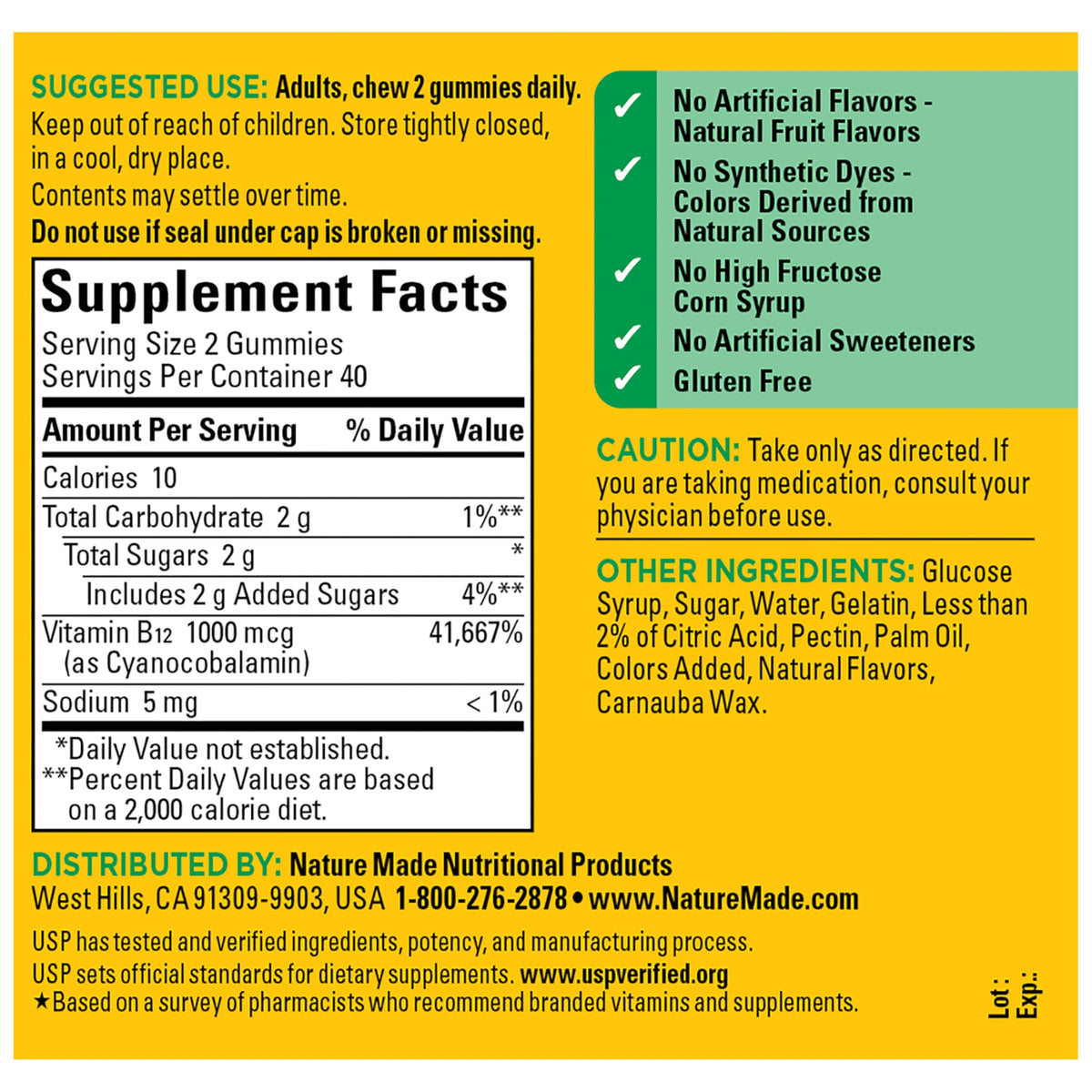 Nature Made B12 energy vitamins bottle showing side ingredient details